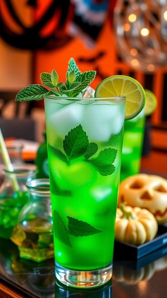 A refreshing Mojito Mocktail in a glass with mint and lime, set on a festive table.